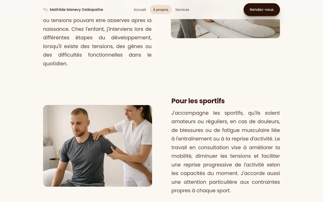 Manevy Ostéopathe | Site vitrine pour un cabinet d’ostéopathie — aperçu 3