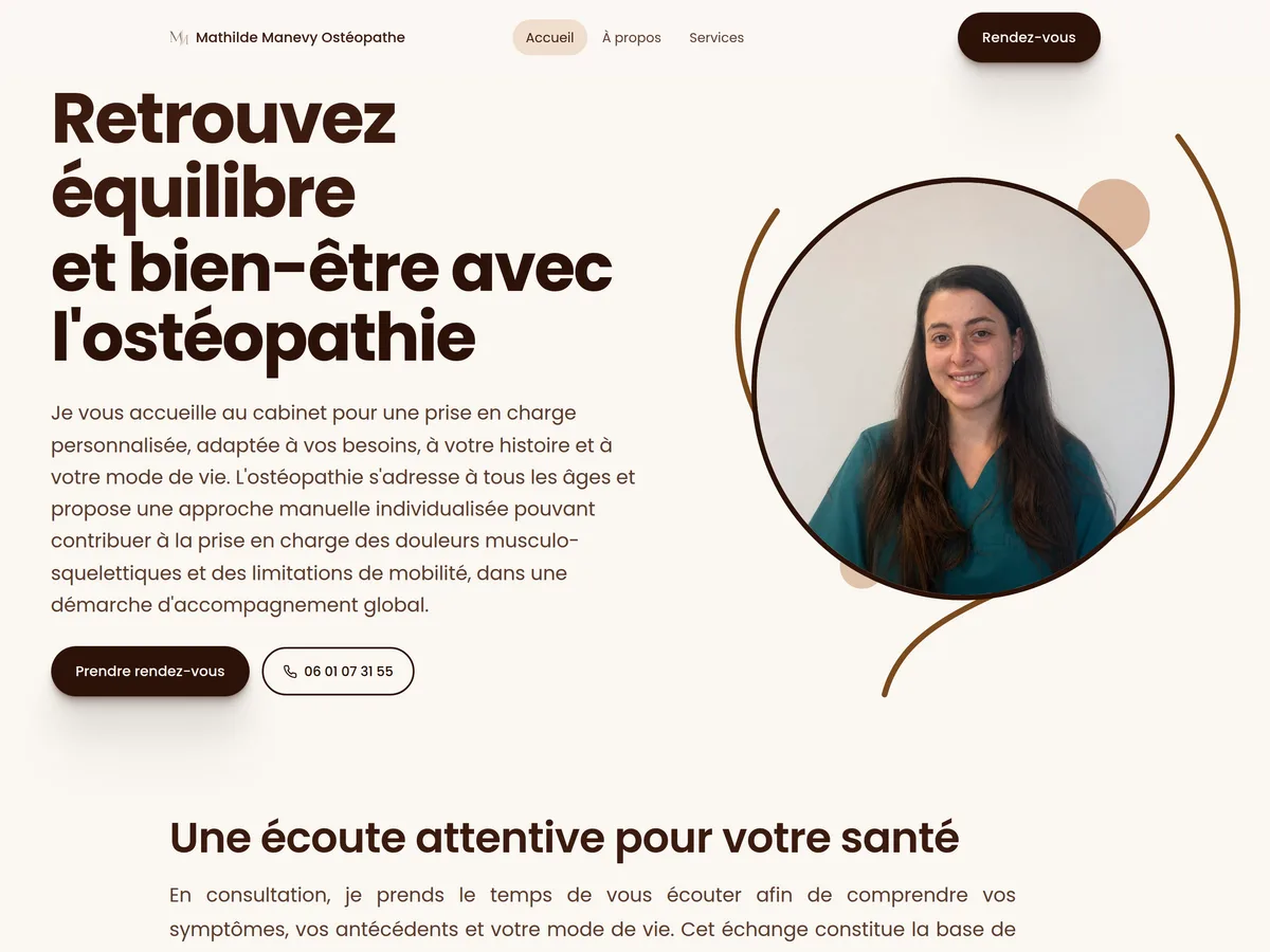 Manevy Ostéopathe | Site vitrine pour un cabinet d’ostéopathie